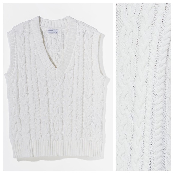 NWT. Bershka White Oversize Cable-Knit Vest. Size M-L. - Picture 5 of 9